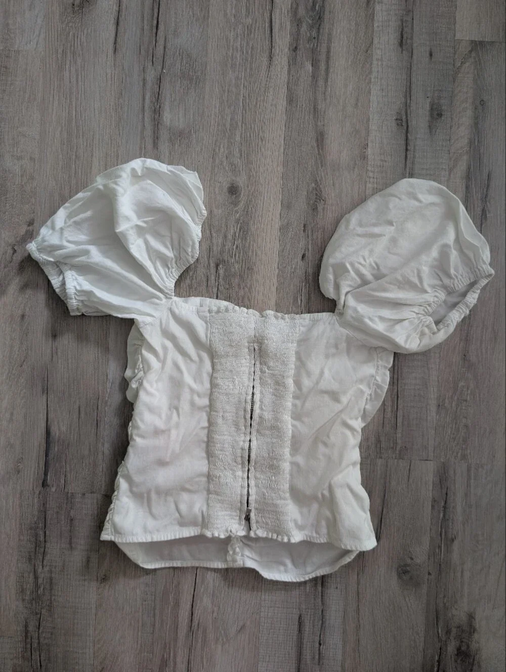 Reformation Radish Top White Ruched Square-Neck Puff Sleeve Top, Size 2 (C8)